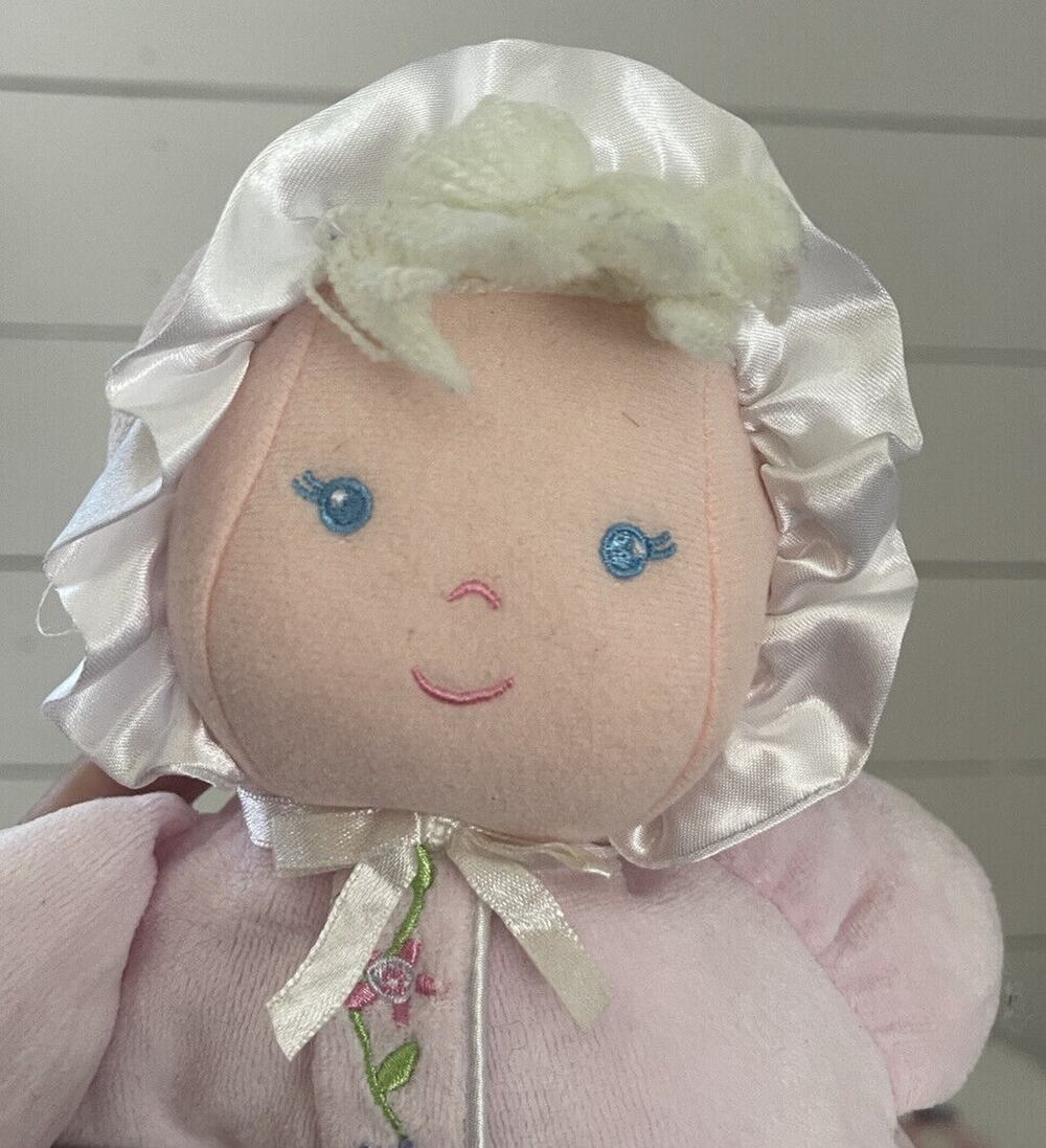 Carters Just One Year Pink Velour Blonde Hair Baby Doll Plush Rattle Flowers 11